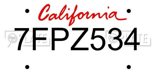 7FPZ534 California License Plate