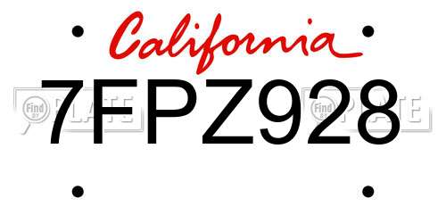 7FPZ928 California License Plate