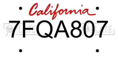 7FQA807 California License Plate