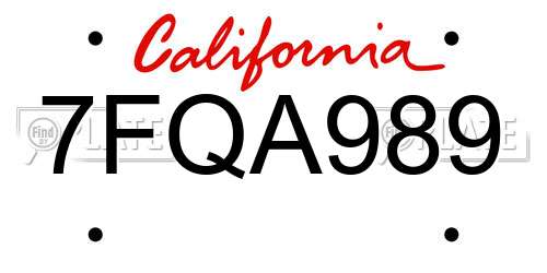 7FQA989 California License Plate