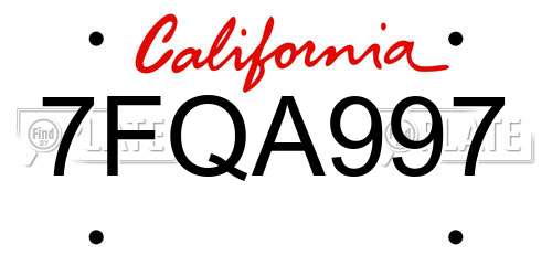 7FQA997 California License Plate