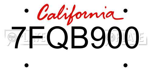 7FQB900 California License Plate