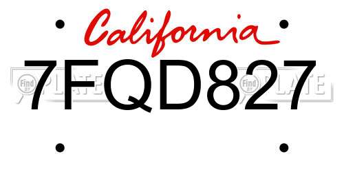 7FQD827 California License Plate