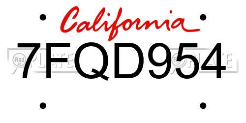 7FQD954 California License Plate