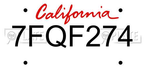 7FQF274 California License Plate