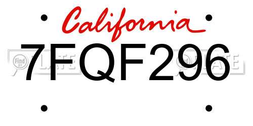 7FQF296 California License Plate
