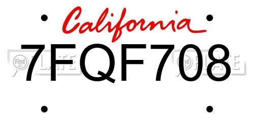 7FQF708 California License Plate