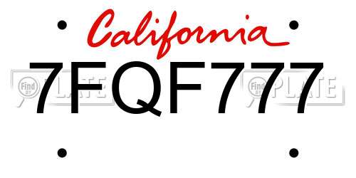 7FQF777 California License Plate