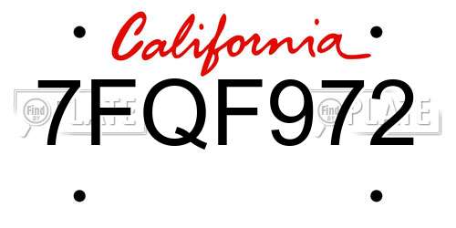 7FQF972 California License Plate
