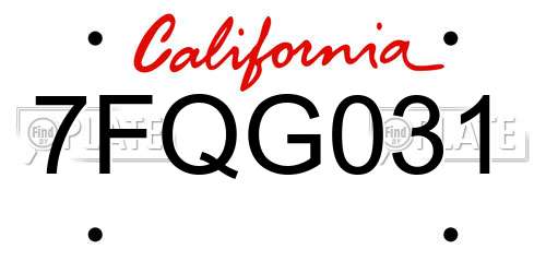 7FQG031 California License Plate