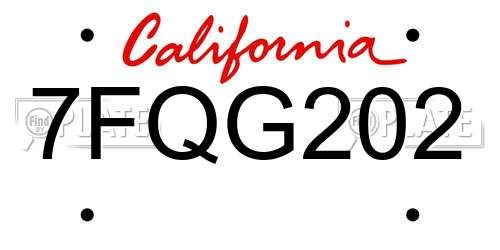 7FQG202 California License Plate