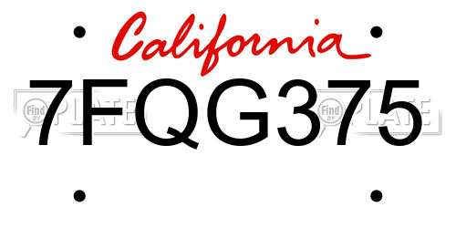 7FQG375 California License Plate