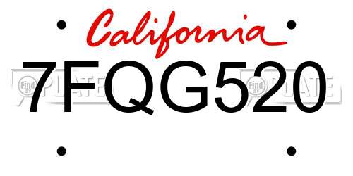 7FQG520 California License Plate
