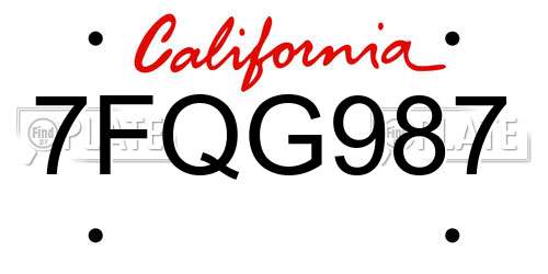 7FQG987 California License Plate