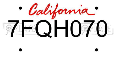 7FQH070 California License Plate