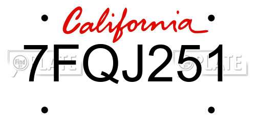 7FQJ251 California License Plate