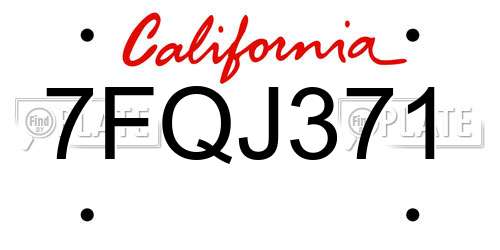 7FQJ371 California License Plate