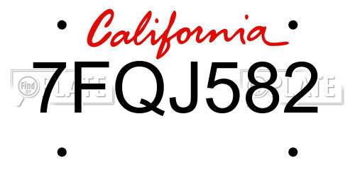 7FQJ582 California License Plate