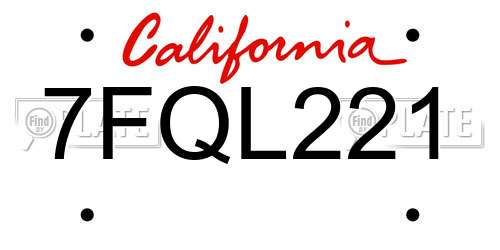 7FQL221 California License Plate