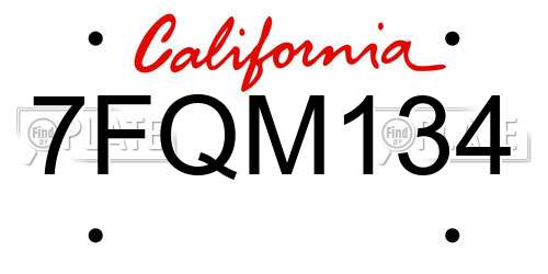 7FQM134 California License Plate