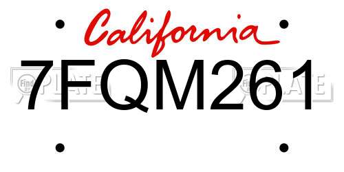 7FQM261 California License Plate