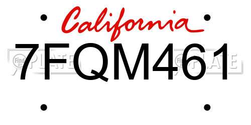 7FQM461 California License Plate