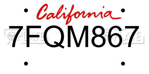 7FQM867 California License Plate