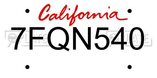 7FQN540 California License Plate