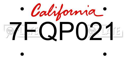 7FQP021 California License Plate