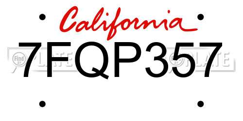 7FQP357 California License Plate