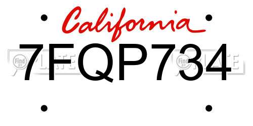 7FQP734 California License Plate