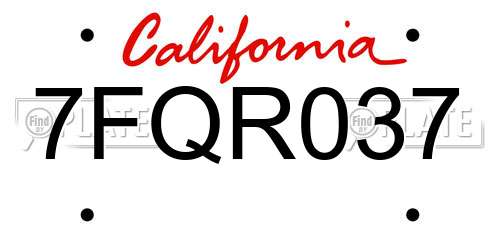 7FQR037 California License Plate