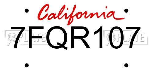 7FQR107 California License Plate