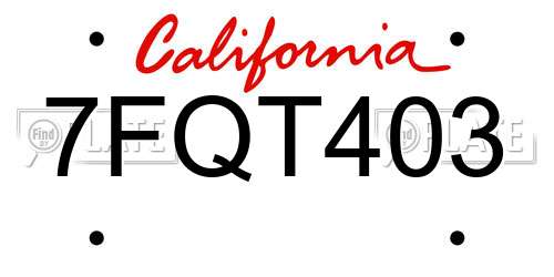 7FQT403 California License Plate