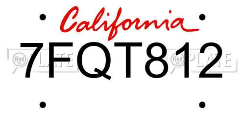 7FQT812 California License Plate