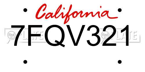 7FQV321 California License Plate