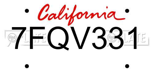 7FQV331 California License Plate
