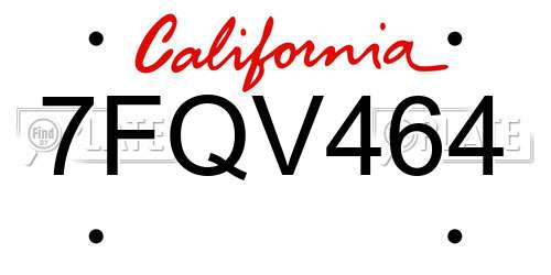 7FQV464 California License Plate