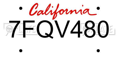 7FQV480 California License Plate
