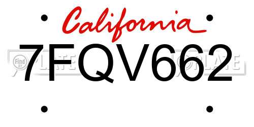 7FQV662 California License Plate