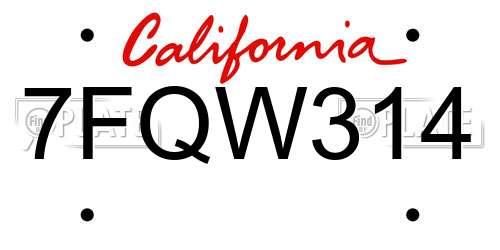 7FQW314 California License Plate