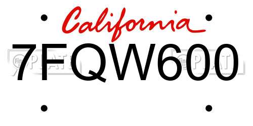 7FQW600 California License Plate