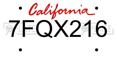 7FQX216 California License Plate
