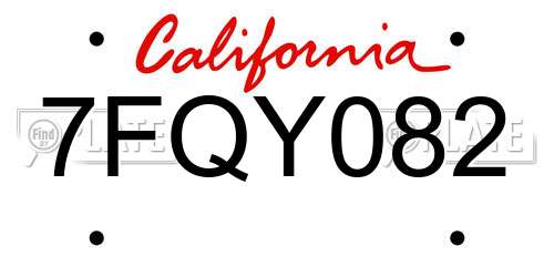 7FQY082 California License Plate