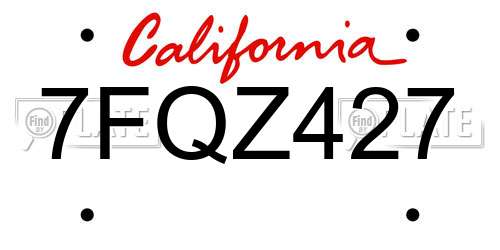 7FQZ427 California License Plate