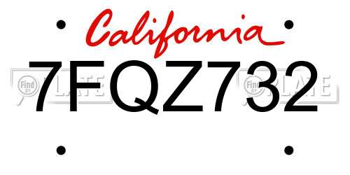 7FQZ732 California License Plate