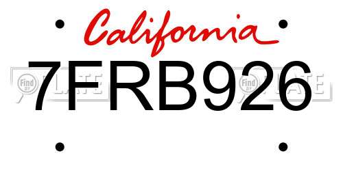 7FRB926 California License Plate