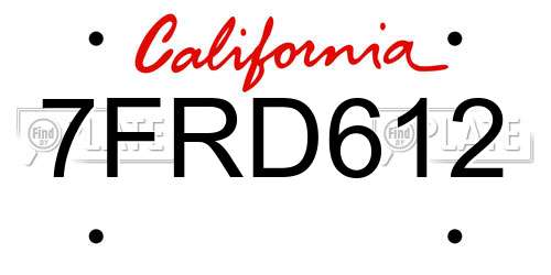 7FRD612 California License Plate