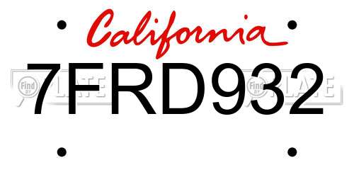 7FRD932 California License Plate
