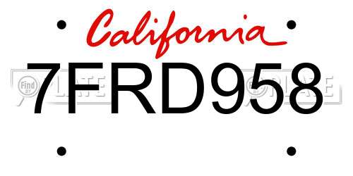 7FRD958 California License Plate